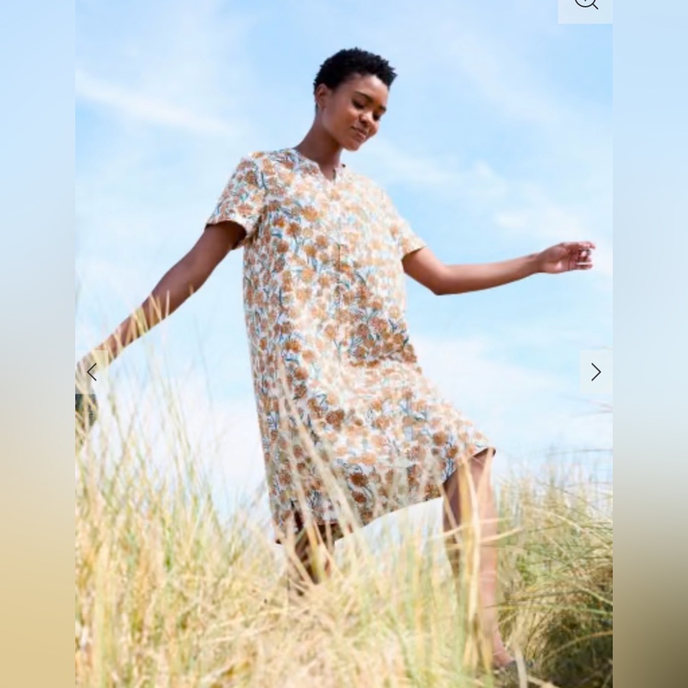 Seasalt Cornwall Foreshore Linen Dress Floral A-Line Collared Size 6